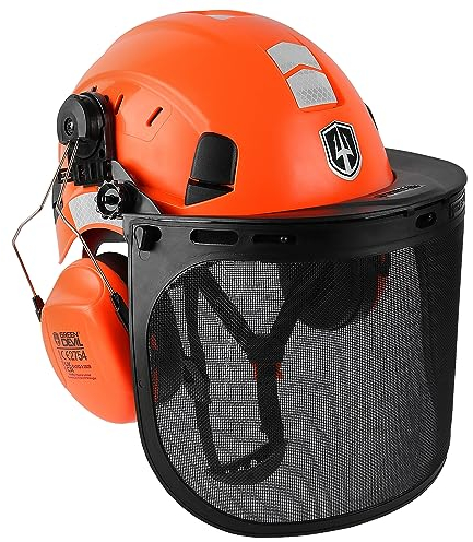 GREEN DEVIL Casco protettivo per motosega, protezione forestale, casco di sicurezza con protezione dell'udito, paraorecchie e protezione del viso, resistente agli urti, comoda ventilazione