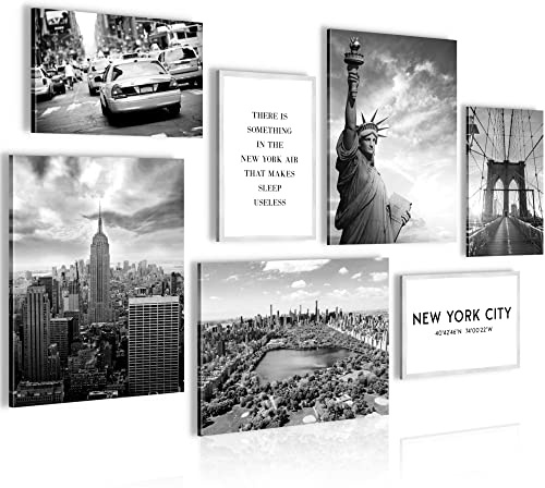 Novart Wandbilder New York City - KOMPLETT AUFHÄNGFERTIG - Schwarz Weiss Wohnzimmer Büro - 7 Moderne Mood-Bilder - N013171a