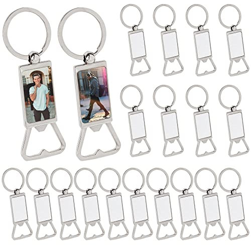 Framendino, Paquete de 20 llaveros en blanco de sublimación de metal, abrebotellas de transferencia, rectangulares, de aluminio, llaveros para bricolaje, foto de sublimación personalizada