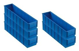 SparSet 5x Blaue Industriebox 400 S | HxBxT 8,1x9,1x40cm | 2,2 Liter | Sichtlagerkasten, Sortimentskasten, Sortimentsbox, Kleinteilebox