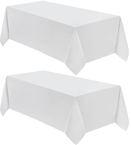 VidaFete Tablecloth 90 * 156inch 2pack Rectangle Table Cloth Polyester, Stain Wrinkle Resistant Dining Table Cover for Kitchen Dinning Party Wedding Rectangular Tabletop Buffet Decoration(White)