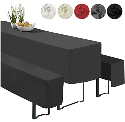 heimtexland ® Hussen Set 3-teilig Bierzeltgarnitur 1x Tischhusse Biertisch 2X Bankhusse Bierbank Tischdeko Typ860 Schwarz für 50x220 cm Tisch