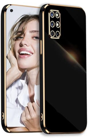 POUHYE Handyhülle für OnePlus 8T / OnePlus 9R Hülle Original, Mädchen Galvanisierte Kameraschutz Weich TPU Silikon Schutzhülle Ultra Dünn Case Stoßfeste Hülle für OnePlus 8T / OnePlus 9R Schwarz