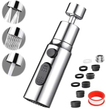 YOXITIXOY Kitchen Faucet Aerator Splash Proof Spout.3 Function Kitchen Tap Spray Head Attachment.360° Swivel Tap Extender for Kitchen Sink (LSx360)