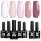 TOMICCA Set di 5 smalti UV in gel con base & no wipe top coat, bianco viola rosa Soak-Off UV/LED, kit iniziale regalo per studio unghie francese, 7 x 8 ml