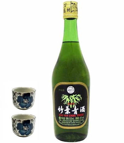 ZenMarket Set Liquore di Bambù, Liquore di Bambù Ristorante Cinese, 2 Bicchierini in Ceramica, 45% VOL, Grappa di bambù, 500ml