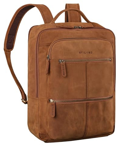 STILORD Coryo Mochila Ordenador Portatil Cuero | Grande & Elegante | Mochila Hombre y Mujer para Portatil 17 Pulgadas | Mochila Escolar y Trabajo | de Piel Auténtico Color:tan marrón - oscuro