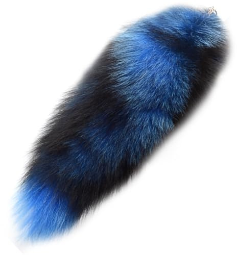 Therian Tail Keychain, 15,8 -Zoll -Kunstfell -Heck -Schlüsselringe, Flauschiger Pelzschwanzanhänger, Langfuchs -Schwanzschlüsselkette für Handtaschen -Rucksackdekor (blau)