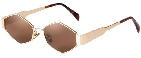 ADEWU Occhiali da sole donna oro vintage occhiali stretti esagonali montatura in metallo retrò UV400, Marrone dorato.