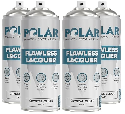 Polar Flawless Clear Lacquer Spray, 4x400ml, Clear, Matt Finish | Clear Acrylic Protective Coating, Wood, Metal, Glass, Plastic and Ceramic, Scratch Resistant, Non-Yellowing, UV Protection