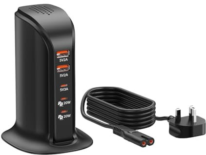 VPSUN USB C Charging Station 35W,6 Port USB Tower Multiport Charger Station for iPhone,Samsung, iPad, Google Pixel and Multiple Devices(Black)