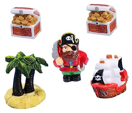 Garneck 3 Sätze Piraten-Ornamente Miniatur-piratenboot Mini-strandfiguren Partydekorationen Spielzeug Piratenschiff Miniaturornament Figuren Für Kinder Miniatur-strandfiguren Harz