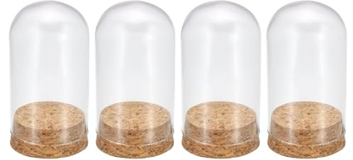 PATIKIL Klare Cloche Glas Kuppel 4Stk Glas Glasglocke Glas Vitrine Tischplatte Mittelstück mit Kork Basis für Led Licht Pflanzen Heim Dekor 1.81x3.54