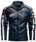 PIIBON | Chaqueta para Hombre de Piel sintética. Cazadora de Cuero sintético estilo Motero. Moda Casual de Cuero Vegano. Biker - Motociclista. (FR/ES, Letras, M, Regular, Regular, Azul - Navy)