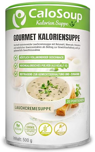 Hochkalorische Suppe zum Zunehmen 20 Portionen | Nahrung hochkalorisch als Fertigsuppe | Fertiggerichte mit Gemüse | Flüssignahrung CaloSoup Kalorien Lauchsuppe (Lauchcreme) 500 g