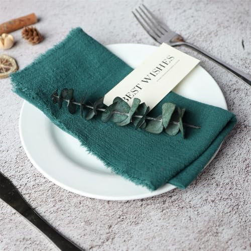 SYSUII Stoffservietten 24 Stück 42x42cm weich Tischservietten Rustikale Baumwolle Servietten mit Fransen Servietten Tuch für Hotel,Restaurant,Weihnachten,Party Hochzeit Dekoration -blau grün