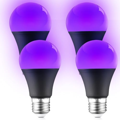 GOMETY 4 Stück UV Schwarzlicht Glühbirne, 9W UV Leuchtmittel E27, 385-400nm UV Beleuchtung Partylicht LED UV E27 Glühlampe Black Light Bulb, UVA Level Schwarzlichtlampe, Schwarzlicht Strahler Birne