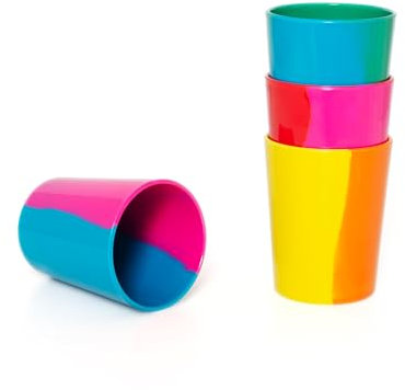 BlissHome Pure Prue Leith Lot de 4 gobelets en mélamine – Couleurs vives et uniques, parfaits pour une utilisation en intérieur et en extérieur – Durable, design contemporain avec 4 couleurs