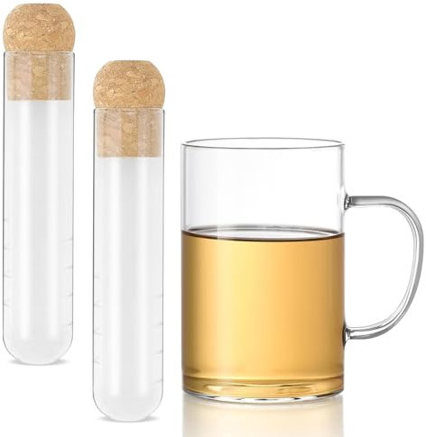 Wisebom Taza de Té de Vidrio Infusor de Té de Vidrio Borosilicato, 500ml Vaso de Té con Asa y Tapa + 2 Filtros de Té de Vidrio con Corcho para Bebidas Frías y Calientes