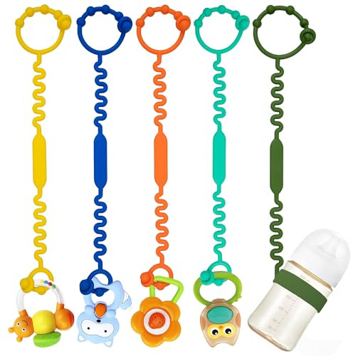 Schnullerkette Silikon – 5 Packungen Verstellbare Silikon-Kinderwagenkette Und Cup Catcher FÜR Kinderwagen, HochstÜHle, Kinderbetten, Autositze (5new)