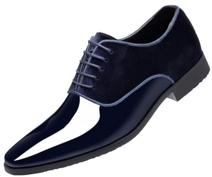 Mocassins Formels pour Hommes en Cuir Verni Classiques À Lacets Chaussures Oxford De Mode De Mariage d'affaires,Bleu,44 EU