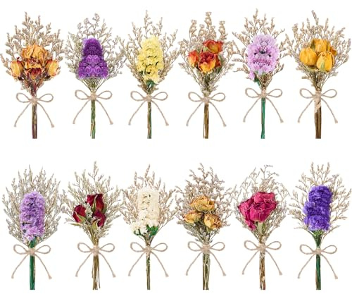 LawnIdyll 12/24 PCS Charming Dried Flowers Bouquet for Vase Various Dried Wildflowers with Stems Mini Handmade Wildflowers Natural Real Flowers Bulk Flowers Craft (Forget Me Not, 12 PCS)