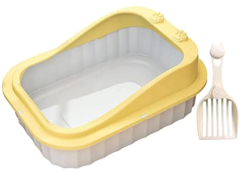 ter trlitay ， Öppen strölåda Kattungetoalett Kattsandsbassäng Kattsandsbehållare med hög sida kattsandsfack Kitty strölåda,(Yellow)