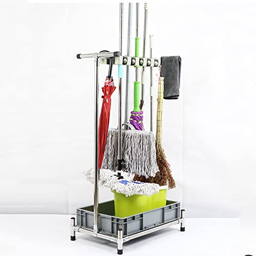 Soporte móvil para escobas y trapeadores, Soporte Comercial de Acero Inoxidable para trapeadores, Organizador de artículos de Limpieza, escurridor de trapeadore