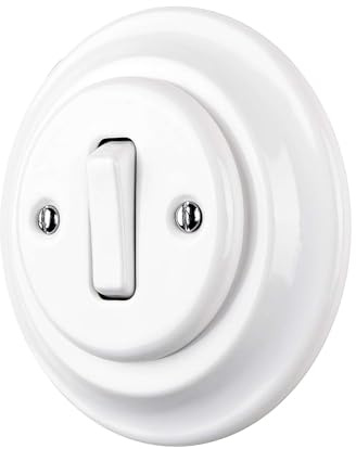 1x Stk - Lightstock Retro Unterputz-Schalter aus Porzellan, 1-Fach, 2-Polig UP5W-1 (Weiß)