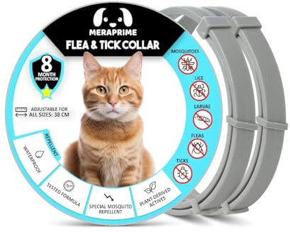 Collar Antiparasitario Gatos y Perros - Desparasitante Gatos Mosquitos, Pulgas y Garrapatas - Collar Antipulgas Gato, Desparasitacion Gato -38cm Ajustable, 8 Meses, Repelente Vegetal, Impermeable