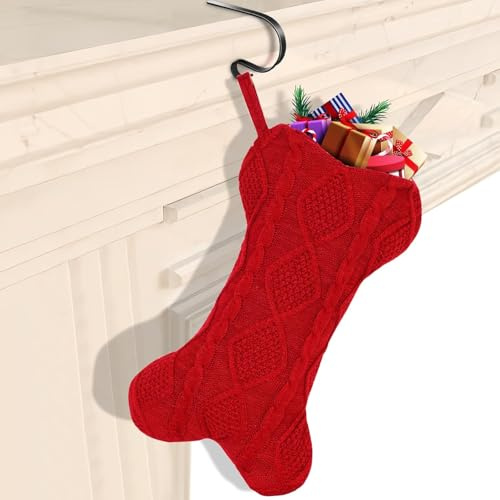 Weihnachtsstrumpf für Hunde, 18 X 6 Zoll Weihnachtsstrumpf Hundepfote, Nikolausstrumpf Hunde, Nikolausstrumpf Groß, Knochenform, Geeignet für Weihnachtliche Dekorationen und Kamindekorationen /Rot