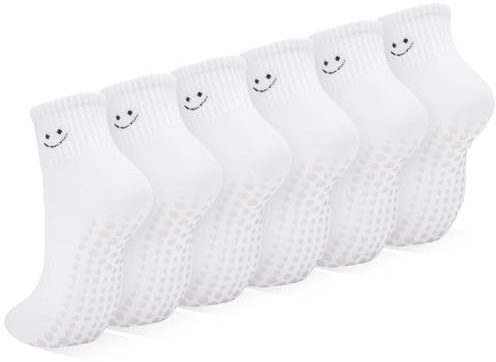 Pilates Grips Socks Womens 4-7 6 Pairs Yoga Slippers Non-slip Trainer | Grippy Soft Ladies Womens Ballet Socks for Dance Workout Fitness Barre Gym Trampoline Hospital Home