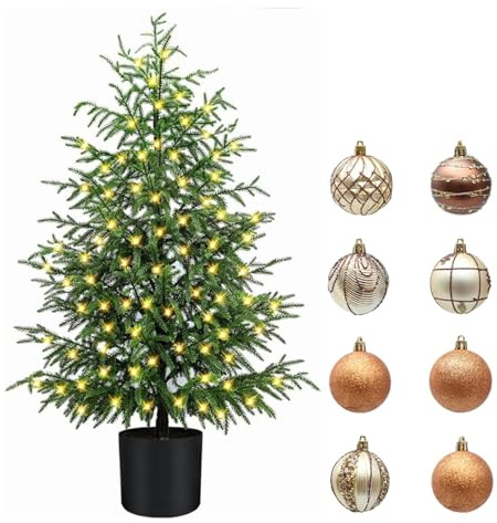 Dekorativer Weihnachtsbaum im Topf, 90 cm, wetterbeständige Ausführung, vielseitig für Innenräume und Außenbereiche, traditionelles Design, einfache Aufstellung (A)