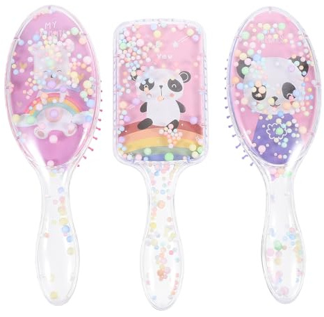Mikikit Peigne à Cheveux Léger et Portable Couleur Aléatoire pour Garçon et Filles Motif Panda, Set de 3 Pièces Adapté aux Cheveux Mouillés ou Secs, Accessoire Mignon pour Coiffage