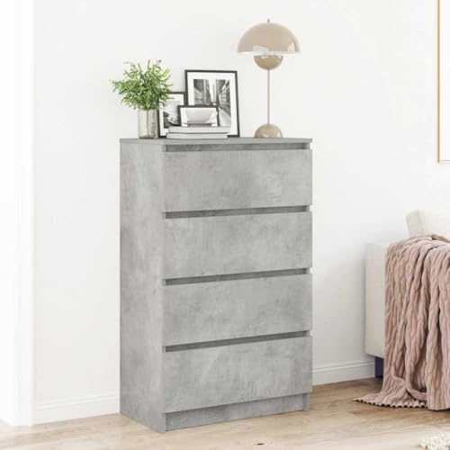 HUAKEHOM Sideboard, Kommode mit viel Stauraum Schrank mit 4 Schubladen Schubladenschrank Anrichte für Wohnzimmer Modern Betongrau 60x35x98,5 cm Holzwerkstoff