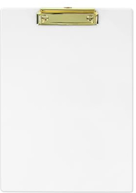 NatSumeBasics Clear A4 Clipboard with Gold Clip Folder Plate Writing Stationery Splint Paperboard Drawing Board Menu Test Paper Pad DIY Office Learning Supplies (A4 Clear & Gold)