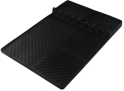 Gettimore Tapis de cuisson en silicone pour barbecue extérieur, résistant à la chaleur, 295 x 405 mm, tapis de protection anti-poussière à 8 emplacements pour spatule et accessoires de barbecue, noir