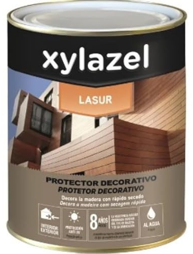 Xylazel Lasur Protector Decorativo para Madera, Satinado,Color Teka, 4L, Protección UV 8 Años