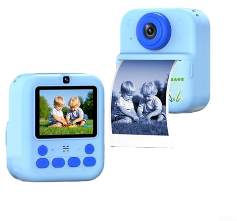 Appareil photo pour enfant avec impression couleur instantanée, double objectif pour selfies et photos de fond, vidéo 1080p, zoom 16x, écran doux pour les yeux, matériau ABS + PC (bleu)