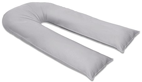 sleepdove 9Ft Large U Pillow Body/Bolster Support Maternity Pregnancy Support Pillow with Free Removable Cotton Blend Breathable Zip Cover - Made in UK (Silver)