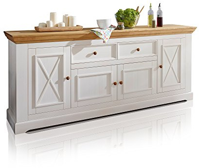 BORNHOLM Sideboard I, Material Massivholz, Kiefer weiss/eichefarbig