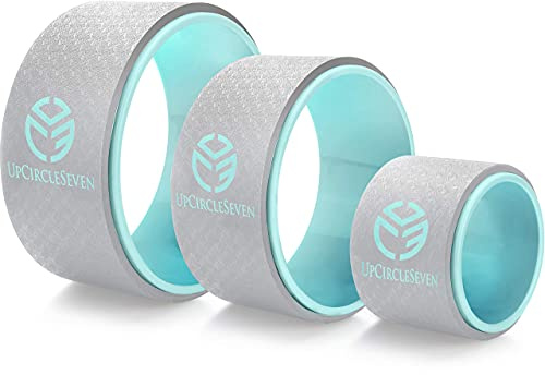 UpCircleSeven Juego de ruedas de yoga, la rueda de apoyo de yoga Dharma más fuerte y cómoda, paquete de 3 para estiramiento de dolor de espalda y flexiones de espalda (12, 10, 6 pulgadas) (turquesa)