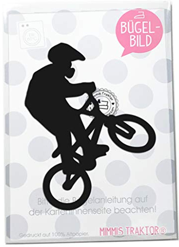 Bügelbild Downhiller BMX Mountain Bike 9 cm x 12 cm Flockfolie Aufbügler Applikationen Bügelsticker für Stoffe Textilien Kinder zum Aufbügeln Flicken, Farbe:weiss