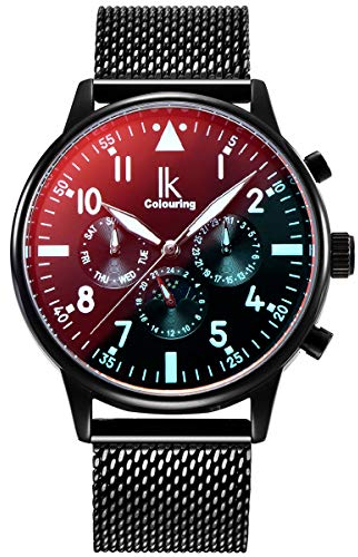 Alienwork Automatikuhr Armbanduhr Herren Schwarz Metall Mesh Armband Edelstahl Kalender