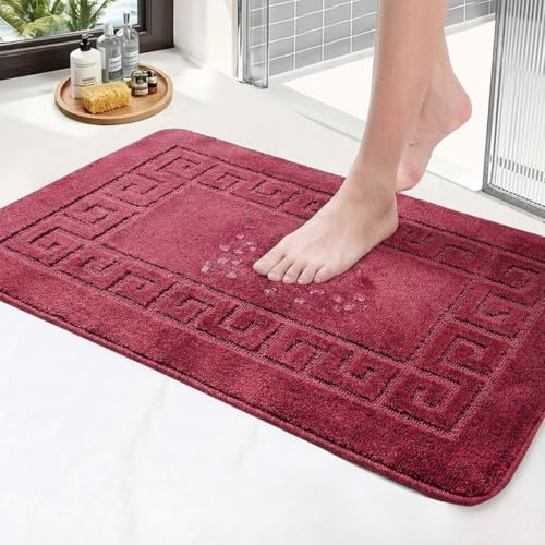 PHP Non Slip Large Front Door Mat, 50 x 80 cm Washable, Anti Slip and Waterproof Doormat, Outdoor and Indoor Rug, Gel Backed Dirt Trapper Kitchen Floor Mats- Red