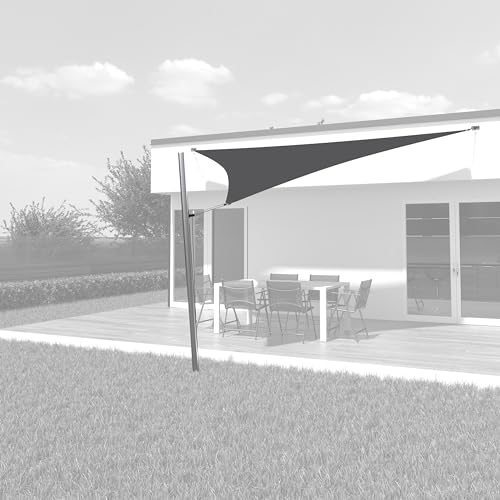 Toldoro® Sonnensegel 5x5x7,1 m dreieckig & regendicht/Komplettset inkl. 2X Wandhalter, 1x Mast mit Höheneinstellung & Spannmaterial, 1x Edelstahl Bodenhülse/Sonnensegel für Terrasse - Anthrazit