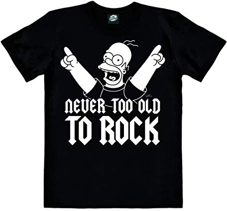 Logoshirt® Los Simpson I Homer Simpson I Never Too Old To Rock I Camiseta Print I Mujer y Hombre I Cuello Redondo I Manga Corta I Negro I Diseño Original con Licencia I Talla XS