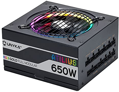 UNYKAch Fuente de Alimentación ATILIUS RGB Black 650 W Full Modular, 90 % Eficiencia, ATX 2.31, Condensadores Taiwaneses, Ventilador RGB 120 mm