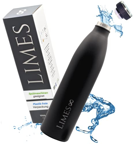 Limes 8 Thermosflasche Edelstahl 1L [HEIß & KALT] – 5-fach vakuumisolierte Trinkflasche – Auslaufsichere & kohlensäuregeeignete Isolierflasche für Alltag, Sport & Outdoor (12h warm, 24h kalt)