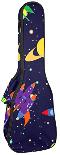 Ukulele väska rymdplaneter rymdskepp raketer ukulele fodral för Sopran Tenor konsert 23 tum 10 mm tjock mjuk vadderad justerbara remmar spelväska